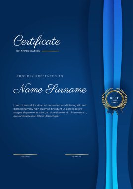 Zarif mavi ve altın diploma ödül şablonu