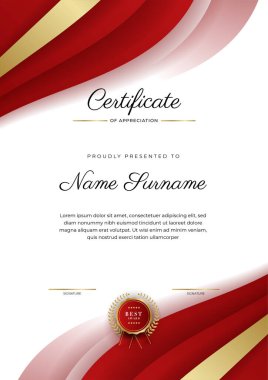 Zarif koyu kırmızı ve altın sertifika ödül şablonu