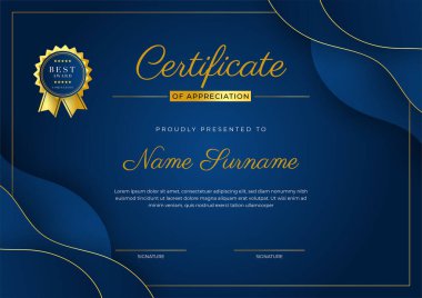 Zarif mavi ve altın diploma ödül şablonu