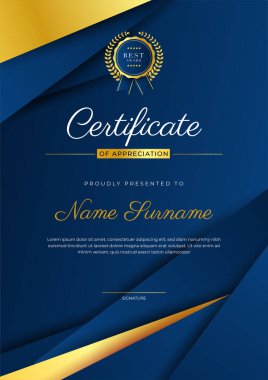 Zarif mavi ve altın diploma ödül şablonu
