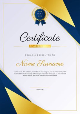 Zarif mavi ve altın diploma ödül şablonu
