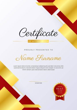 Zarif kırmızı ve altın sertifika ödül şablonu