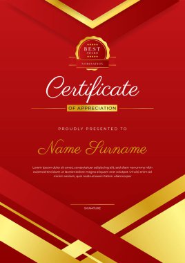 Zarif kırmızı ve altın sertifika ödül şablonu