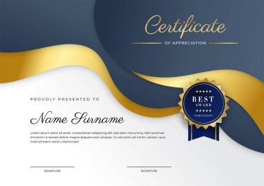 Koyu gri, siyah ve altın sertifikalı, altın rozetli ve sınırlı bir başarı şablonu.