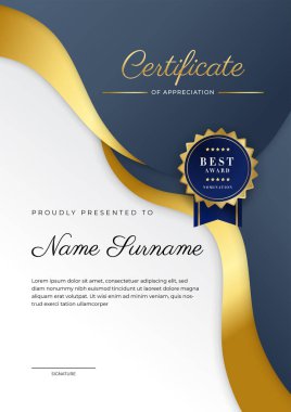 Koyu gri, siyah ve altın sertifikalı, altın rozetli ve sınırlı bir başarı şablonu.