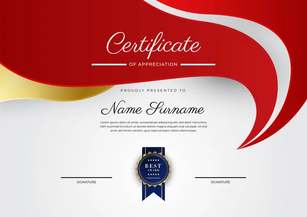 Red Gold Certificate Achievement Border Template Luxury Badge Modern Line — Vetor de Stock