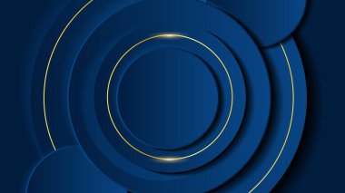 Modern lüks koyu mavi soyut arka plan altın çizgiler ve daireler