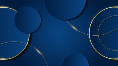 Modern lüks koyu mavi soyut arka plan altın çizgiler ve daireler