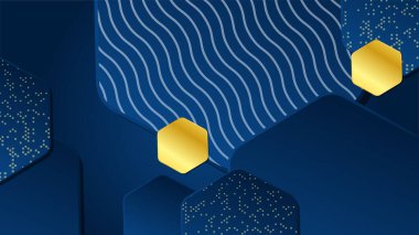 Altın çizgileri ve altıgenli modern lüks koyu mavi arka plan