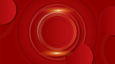Soyut şekil ve dairelere sahip lüks kırmızı ve altın dizayn arka planı