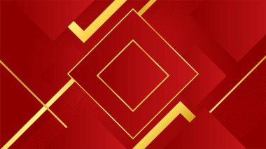 Soyut şekilleri ve kare çizgileri olan lüks kırmızı ve altın tasarım arka planı