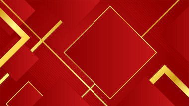 Soyut şekilleri ve kare çizgileri olan lüks kırmızı ve altın tasarım arka planı