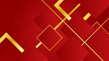 Soyut şekilleri ve kare çizgileri olan lüks kırmızı ve altın tasarım arka planı