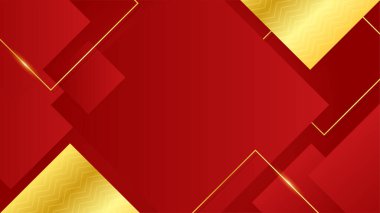 Soyut şekilleri ve kare çizgileri olan lüks kırmızı ve altın tasarım arka planı