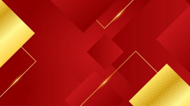 Soyut şekilleri ve kare çizgileri olan lüks kırmızı ve altın tasarım arka planı