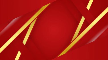 Soyut şekil ve çizgilere sahip lüks kırmızı ve altın tasarım arka planı