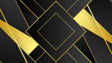 Lüks siyah altın soyut arka plan. Sunum tasarımı için vektör illüstrasyonu. Ticari, kurumsal, kurum, parti, şenlik, seminer, broşür, doku, duvar kağıdı ve şablon için kullanılabilir.