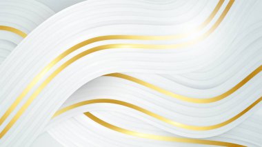 Lüks şekilli beyaz zemin üzerinde soyut altın dalga çizgileri