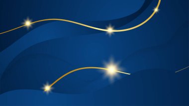 Lükslü koyu mavi soyut arka plan ve altın dalga çizgileri