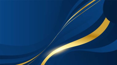 Lükslü koyu mavi soyut arka plan ve altın dalga çizgileri