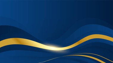 Lükslü koyu mavi soyut arka plan ve altın dalga çizgileri