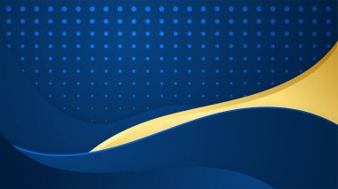 Lükslü koyu mavi soyut arka plan ve altın dalga çizgileri