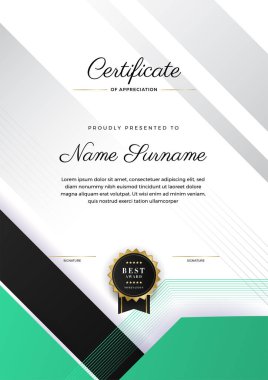 Modern zarif yeşil ve beyaz diploma şablonu