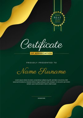 Modern zarif yeşil ve altın diploma şablonu