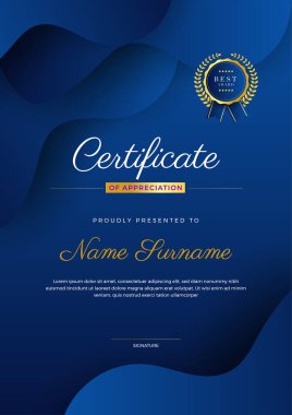 Modern zarif mavi ve beyaz diploma şablonu