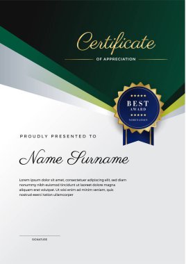 Modern zarif yeşil ve beyaz diploma şablonu