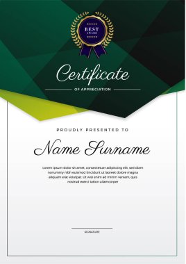 Modern zarif yeşil ve beyaz diploma şablonu