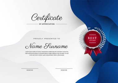 Modern zarif mavi ve beyaz diploma şablonu