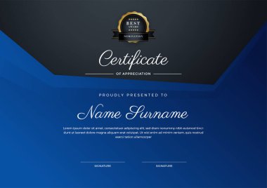 Modern zarif mavi ve beyaz diploma şablonu