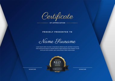 Modern zarif mavi ve beyaz diploma şablonu