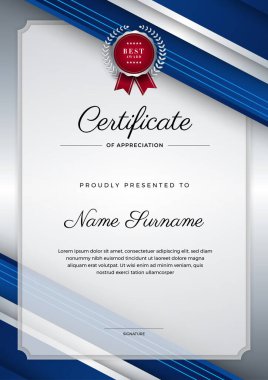 Modern zarif mavi ve beyaz diploma şablonu