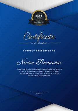Modern zarif mavi ve beyaz diploma şablonu