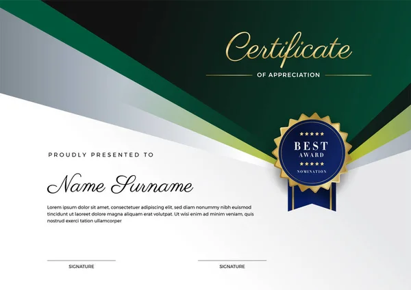 Plantilla Certificado Diploma Verde Blanco Elegante Moderno — Archivo Imágenes Vectoriales