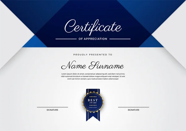 Modelo Certificado Diploma Moderno Elegante Azul Branco — Vetor de Stock
