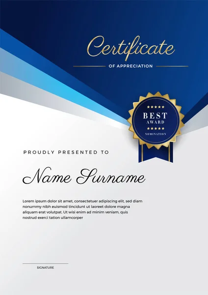 Plantilla Certificado Diploma Azul Blanco Elegante Moderno — Archivo Imágenes Vectoriales