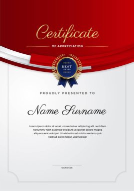 Modern kırmızı ve beyaz diploma şablonu