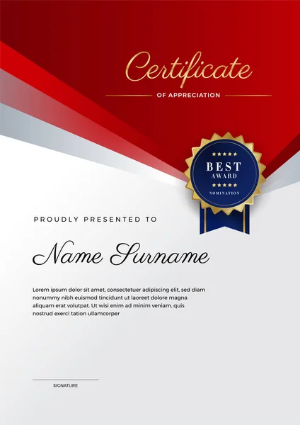 Modelo Certificado Diploma Moderno Elegante Vermelho Branco — Vetor de Stock