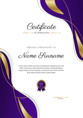 Modern lüks şablon ve altın çizgilerle sertifika şablonu. Vektör illüstrasyon ve vektör lüks prim rozet tasarımı. Eski model rozet ve etiketler seti.