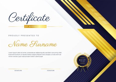 Modern lüks şablon ve altın çizgilerle sertifika şablonu. Vektör illüstrasyon ve vektör lüks prim rozet tasarımı. Eski model rozet ve etiketler seti.