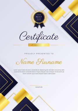 Modern lüks şablon ve altın çizgilerle sertifika şablonu. Vektör illüstrasyon ve vektör lüks prim rozet tasarımı. Eski model rozet ve etiketler seti.