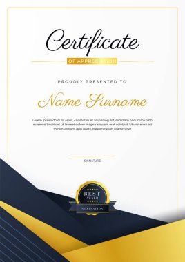 Modern lüks şablon ve altın çizgilerle sertifikalı siyah şablon. Vektör illüstrasyon ve vektör lüks prim rozet tasarımı. Eski model rozet ve etiketler seti.