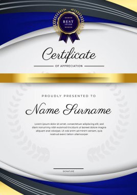 Modern lüks şablon ve altın çizgilerle sertifika şablonu. Vektör illüstrasyon ve vektör lüks prim rozet tasarımı. Eski model rozet ve etiketler seti.