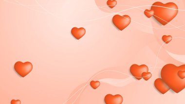 Turuncu, kırmızı, yeni yıl, 3D dizayn, aşk kalbi şeklinde balon. Vektör illüstrasyonu, tebrik pankartı, duvar kağıdı, el ilanı, poster, broşür, düğün davetiyesi