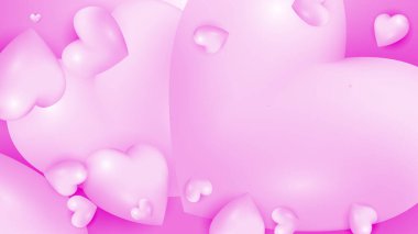 Yeni yıl için kırmızı, pembe ve beyaz sevgililer günü arkaplan tasarımı aşk kalp şeklinde balon. Vektör illüstrasyonu, tebrik pankartı, duvar kağıdı, el ilanı, poster, broşür, düğün davetiyesi