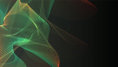 Üst üste binen katmanları ve sunum için soyut grafik unsurları olan modern siyah yeşil arkaplan. İçerik için boş metin alanı ve logosu