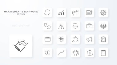 Business teamwork and management icon with black outline style